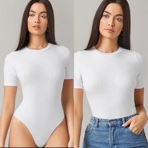 Minimalist bodysuit top short sleeve WHITE